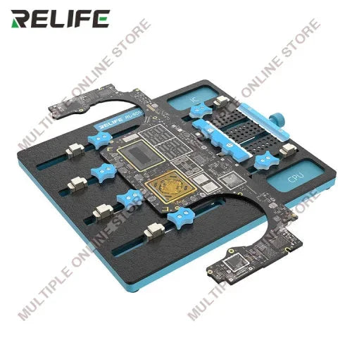 Laptop motherboard repair fixture with multiple clamps and holders