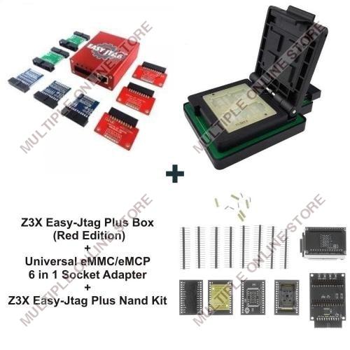 Easy-Jtag Plus Box (Red Edition) with Universal eMMC/eMCP 6 in 1 Socket Adapter and Easy-Jtag Plus Nand Kit